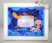 Carica l&#39;immagine nel visualizzatore di Gallery, cornice quadro quadretto nascita 3d personalizzato nome dedica sogni d&#39;oro ninna nanna nuvole luna foto portafoto rosa femmina maschio shadow box idea regalo gravidanza neo mamma baby shower nascita neonato battesimo utile originale bello shop online spedizioni Italia Lula Creazioni
