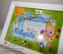 Carica l&#39;immagine nel visualizzatore di Gallery, quadro quadretto nascita 3d personalizzato nome foto portafoto maschio bimbo sole shadow box idea regalo gravidanza baby shower nascita neonato battesimo idea regalo personalizzata nome dedica originale shop online Italia
