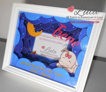 Carica l&#39;immagine nel visualizzatore di Gallery, cornice quadro quadretto nascita 3d personalizzato nome dedica sogni d&#39;oro ninna nanna nuvole luna foto portafoto rosa femmina maschio shadow box idea regalo gravidanza neo mamma baby shower nascita neonato battesimo utile originale bello shop online spedizioni Italia Lula Creazioni
