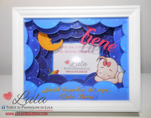 Carica l&#39;immagine nel visualizzatore di Gallery, cornice quadro quadretto nascita 3d personalizzato nome dedica sogni d&#39;oro ninna nanna nuvole luna foto portafoto rosa femmina maschio shadow box idea regalo gravidanza neo mamma baby shower nascita neonato battesimo utile originale bello shop online spedizioni Italia Lula Creazioni
