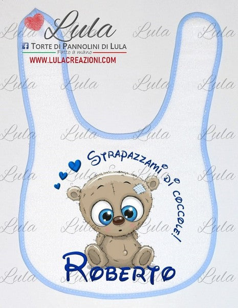 Torte di Pannolini di Lula Creazioni - Bavaglino personalizzato nome dedica Lula Creazioni strapazzami di coccole chase pow patrol maschio idea regalo nascita battesimo baby shower primo compleanno natale  orsetto dolce azzurro