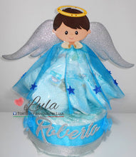 Carica l&#39;immagine nel visualizzatore di Gallery, torta di pannolini Pampers Angelo angioletto bimbo lula creazioni idea regalo nascita battesimo baby shower maschio azzurro utile originale
