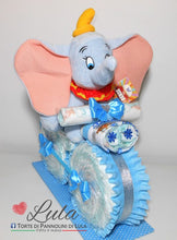 Carica l&#39;immagine nel visualizzatore di Gallery, torta di pannolini moto con peluche dumbo grande, pampers baby dry confezionati igiene idea regalo nascita battesimo baby shower maschio femmina utile originale spedizioni shop online italia ancona
