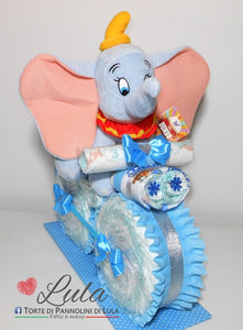 torta di pannolini moto con peluche dumbo grande, pampers baby dry confezionati igiene idea regalo nascita battesimo baby shower maschio femmina utile originale spedizioni shop online italia ancona