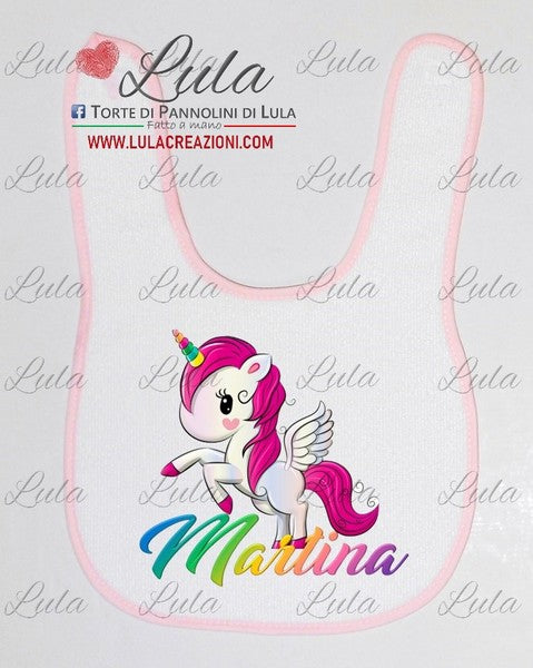 Torte di Pannolini di Lula Creazioni - Bavaglino personalizzato nome dedica Lula Creazioni unicorno idea regalo nascita battesimo baby shower natale primo compleanno femmina rosa bambina